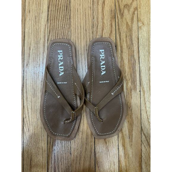 Prada Womens Tan Leather Sandals Size 36.5 - Picture 1 of 3